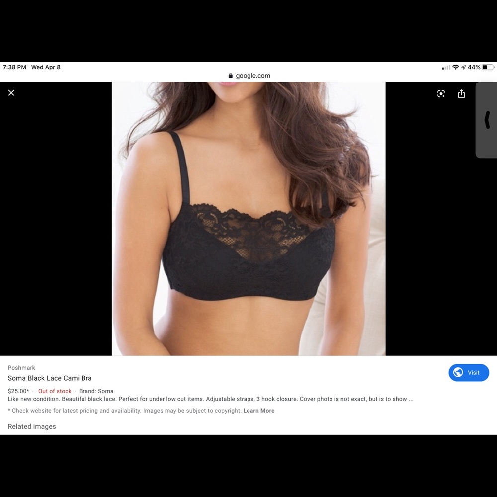 ONE BLACK  BRAND NEW SOMA CAMI BRA 38C.